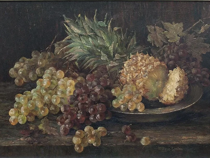 1858-Martha Rose-Grabow - Natura morta con uva e ananas